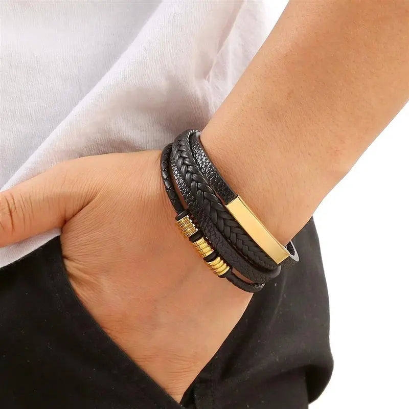 Gramado Klassiek Gevlochten Lederen Armband - Meerlaags Modeaccessoire voor Heren