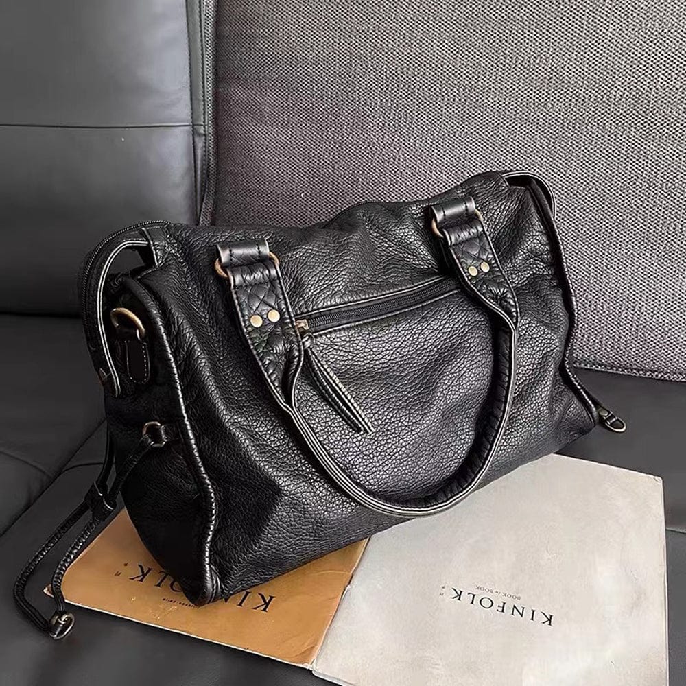 Elegante vintage zwarte leren handtas