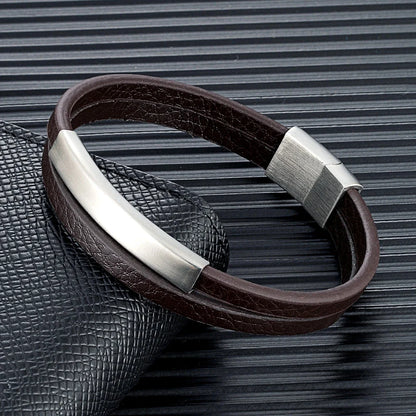 NoirBound Leren Armband – Dubbele Rij Handgemaakt Design met Matzwart Roestvrijstalen Sluiting, Strakke en Minimalistische Stijl voor Mannen