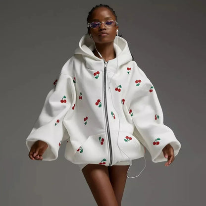 Édeline – Weiße Jacke mit Kirschmuster