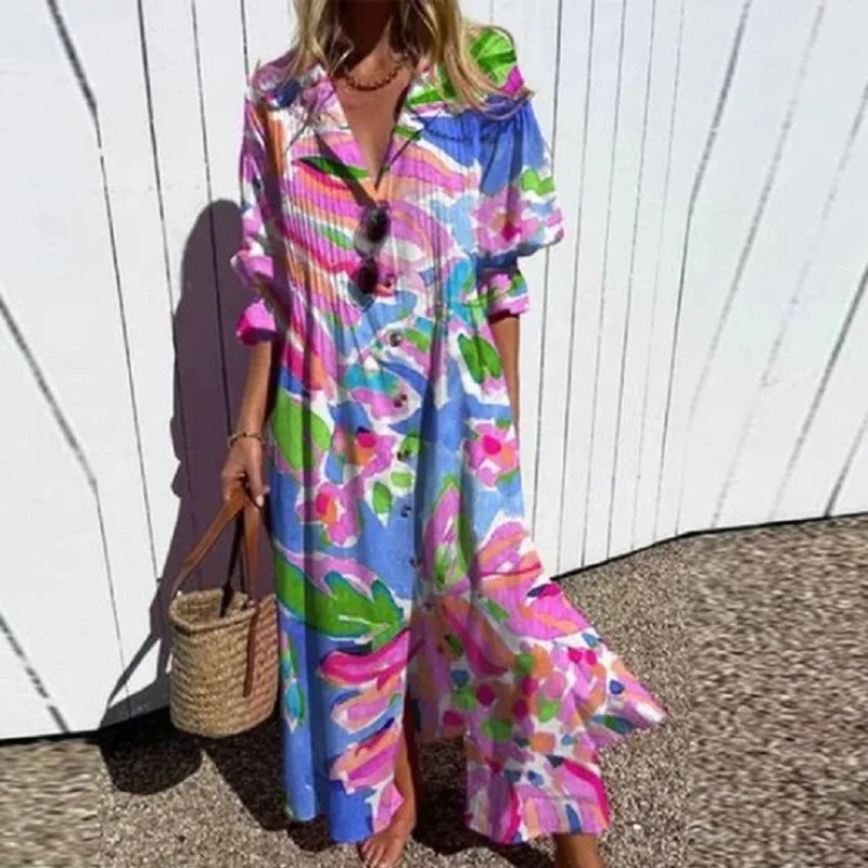 Caitlyn - Bohemian Maxi Jurk met Puffmouwen