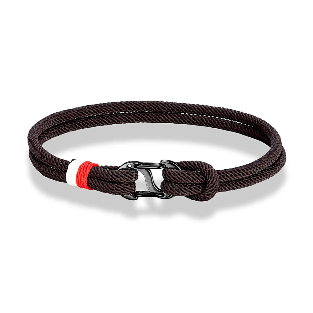 Aegir Nautische Touw Armband – Dubbele Draad Surfer Stijl met Zwarte Roestvrijstalen Karabijnhaaksluiting, Strak en Duurzaam Ontwerp voor Heren
