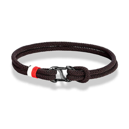 Aegir Nautische Touw Armband – Dubbele Draad Surfer Stijl met Zwarte Roestvrijstalen Karabijnhaaksluiting, Strak en Duurzaam Ontwerp voor Heren