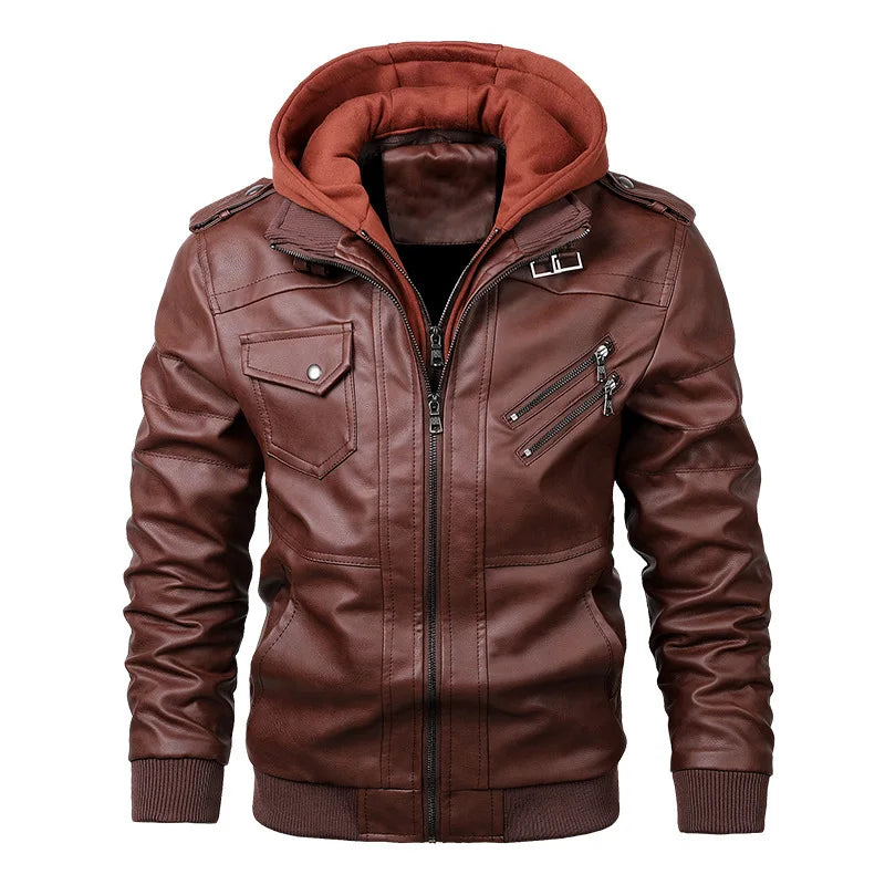 Jonas™ Hybrid – Warme leren jas met capuchon en zakken