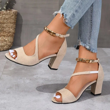 BARBARA - Elegante sandalen met blokhak en gouden accenten