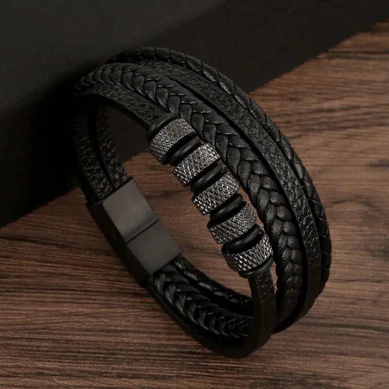 Gramado Klassiek Gevlochten Lederen Armband - Meerlaags Modeaccessoire voor Heren
