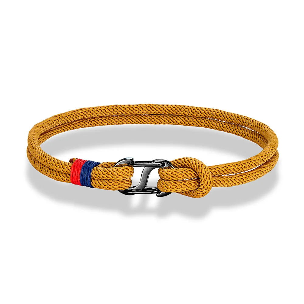 Aegir Nautische Touw Armband – Dubbele Draad Surfer Stijl met Zwarte Roestvrijstalen Karabijnhaaksluiting, Strak en Duurzaam Ontwerp voor Heren