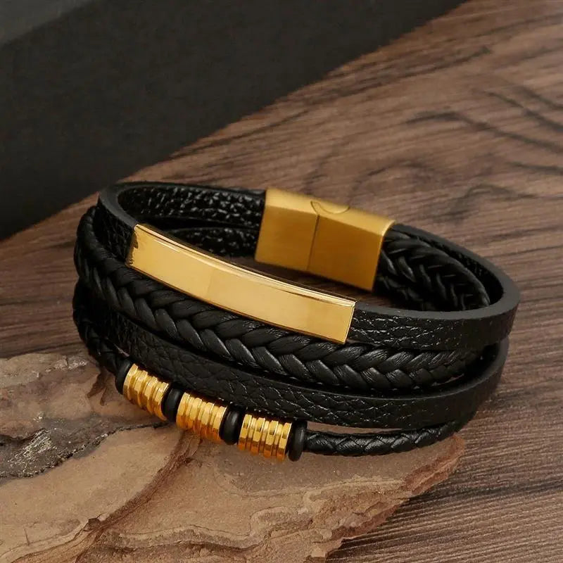 Gramado Klassiek Gevlochten Lederen Armband - Meerlaags Modeaccessoire voor Heren