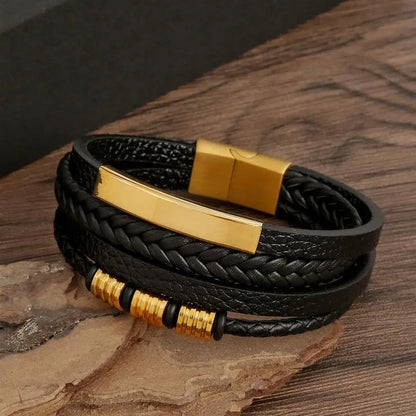 Gramado Klassiek Gevlochten Lederen Armband - Meerlaags Modeaccessoire voor Heren