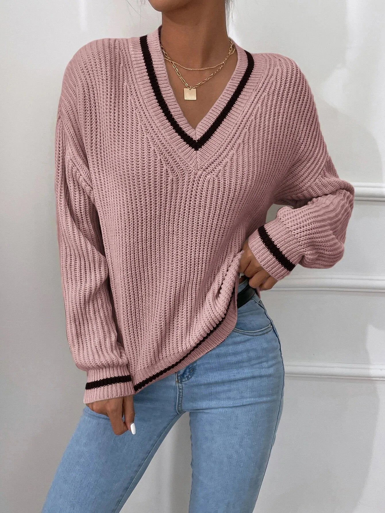 Marina | Gestreifter Waffelstrick-Pullover