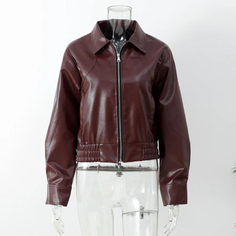 Damen Vintage-Lederjacke mit Reißverschluss