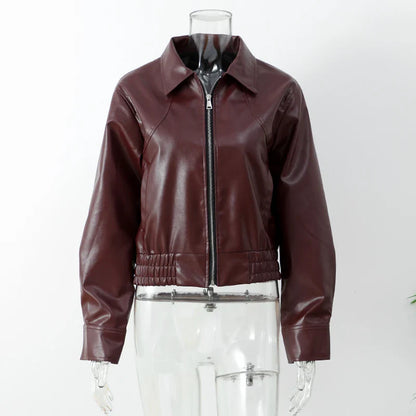 Damen Vintage-Lederjacke mit Reißverschluss