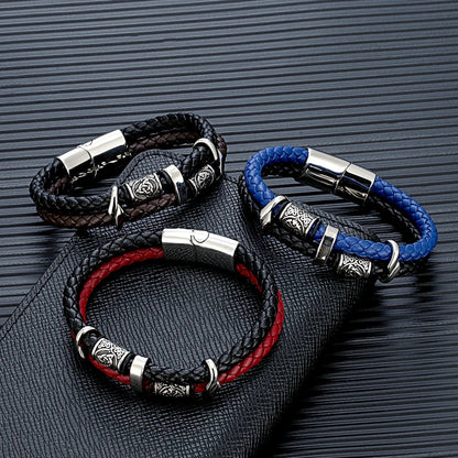 Ferentium Norse Kompas Leren Armband – Viking Stijl Meerlagige Vlecht voor Mannen