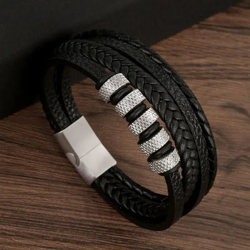 Gramado Klassiek Gevlochten Lederen Armband - Meerlaags Modeaccessoire voor Heren