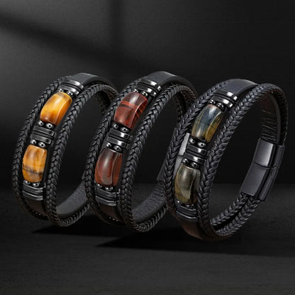 Lussonia Steen & Leer Boho Armband – Verstelbare Handgemaakte Kralen Sieraden