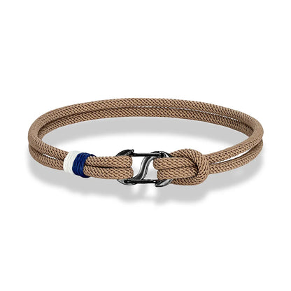 Aegir Nautische Touw Armband – Dubbele Draad Surfer Stijl met Zwarte Roestvrijstalen Karabijnhaaksluiting, Strak en Duurzaam Ontwerp voor Heren