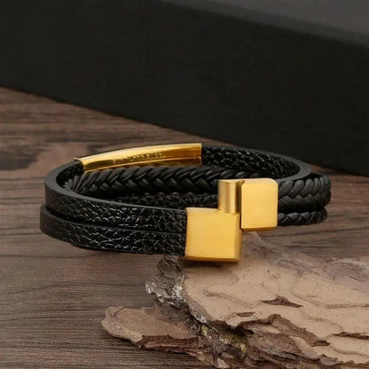 Gramado Klassiek Gevlochten Lederen Armband - Meerlaags Modeaccessoire voor Heren