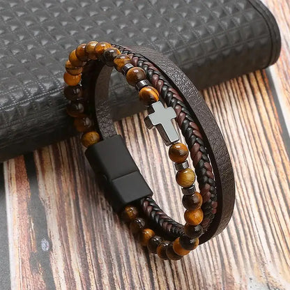 Gramado Klassiek Gevlochten Lederen Armband - Meerlaags Modeaccessoire voor Heren