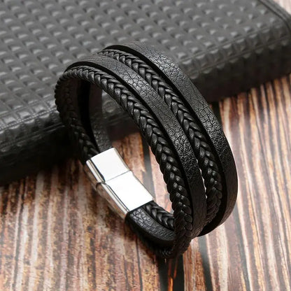 Gramado Klassiek Gevlochten Lederen Armband - Meerlaags Modeaccessoire voor Heren