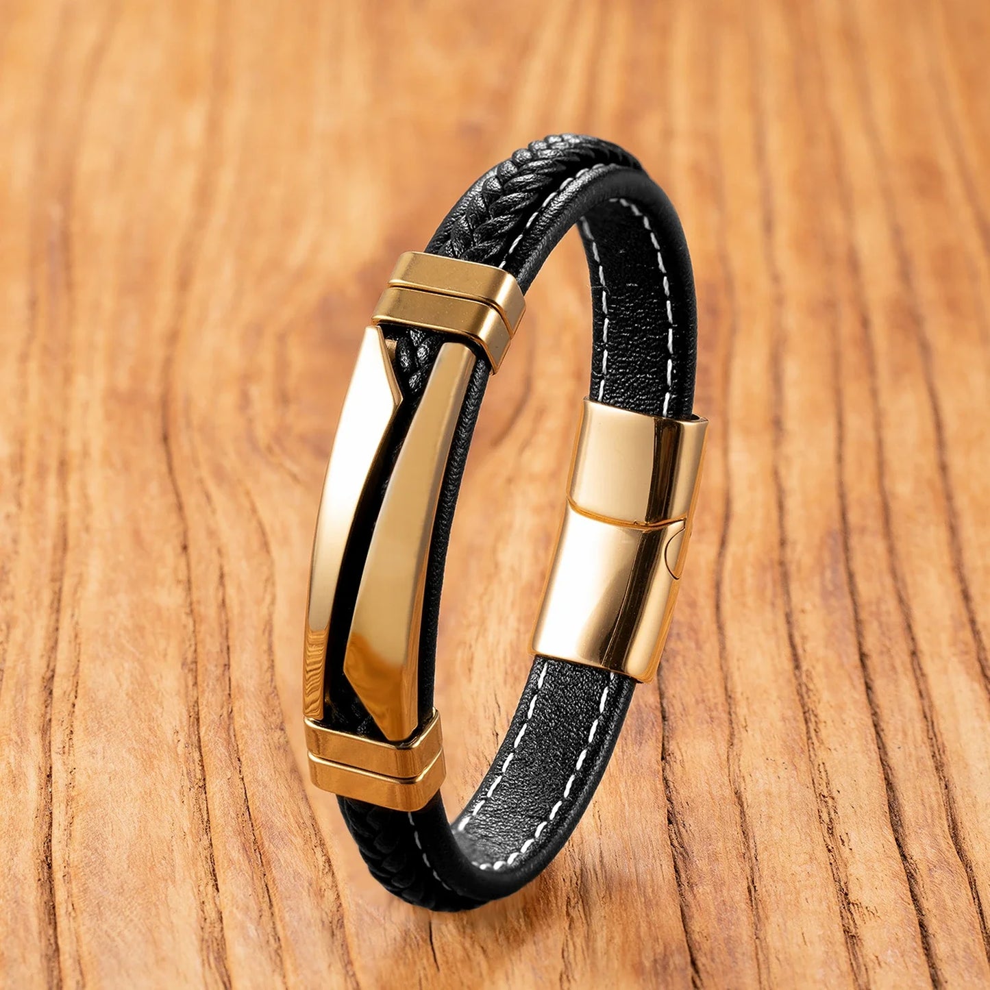 Emerita Stainless Steel & Leather Bracelet – Unisex Casual Boho Jewelry Gift