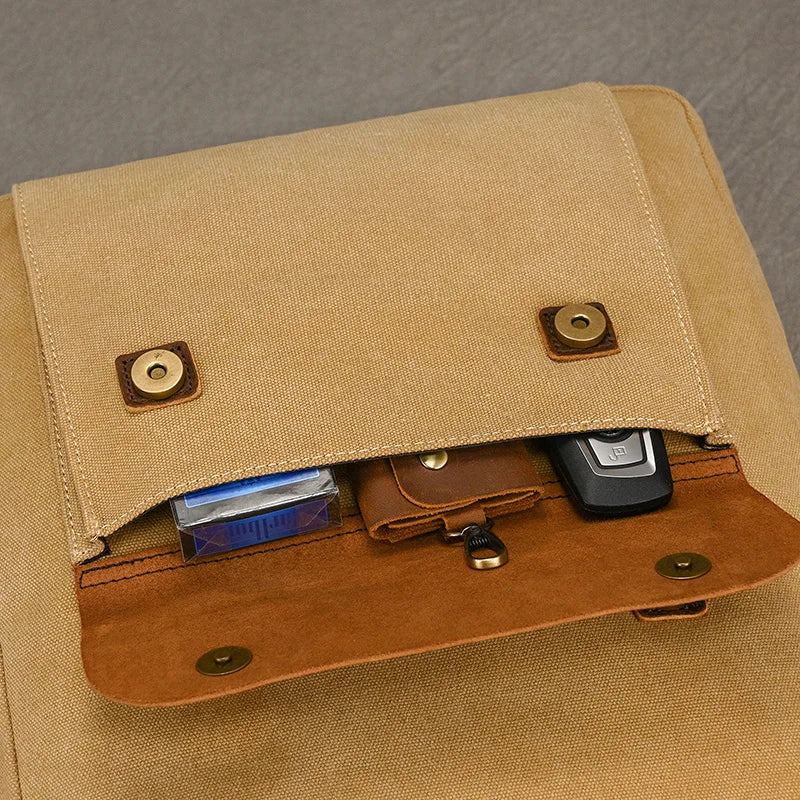 Echte lederen en canvas rugzak | Vintage College Laptop Rugzak