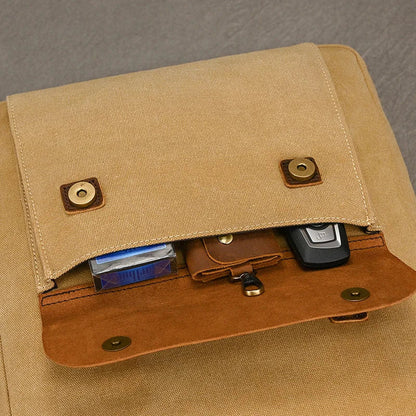 Echte lederen en canvas rugzak | Vintage College Laptop Rugzak