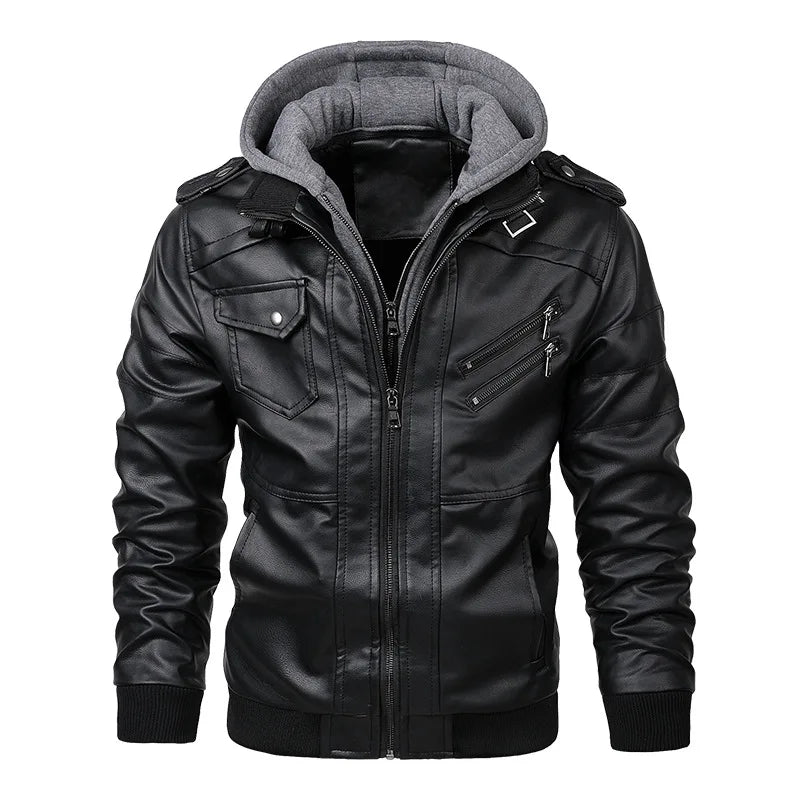 Jonas™ Hybrid – Warme leren jas met capuchon en zakken