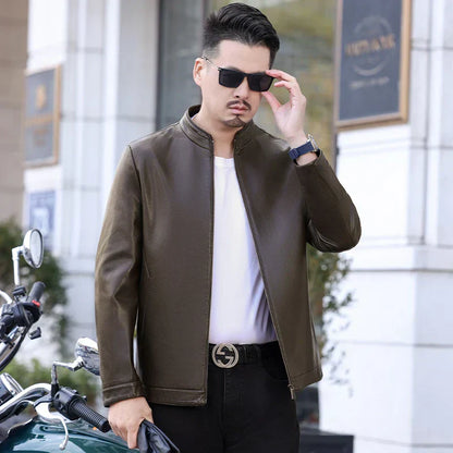 Loke™ Noir – Elegante leren jas met hoge kraag en strakke lijnen