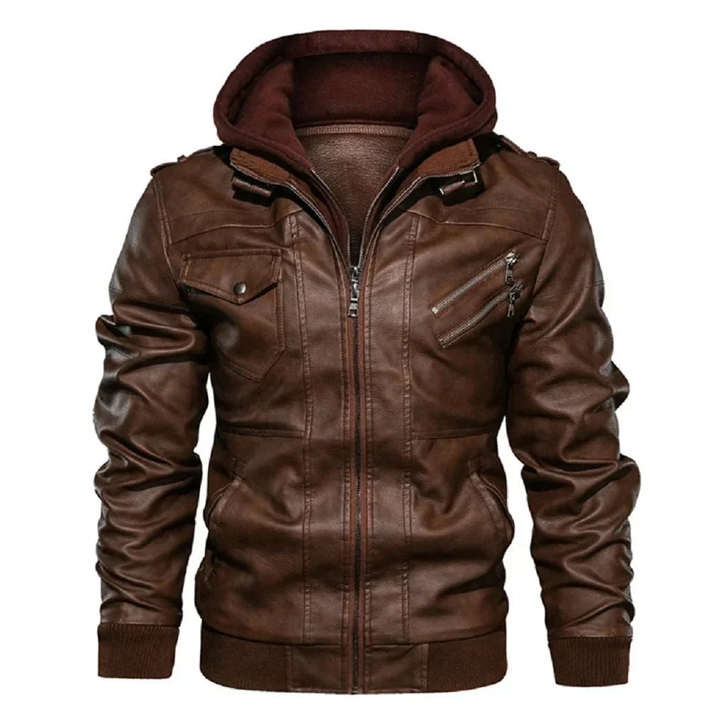 Jonas™ Hybrid – Warme leren jas met capuchon en zakken