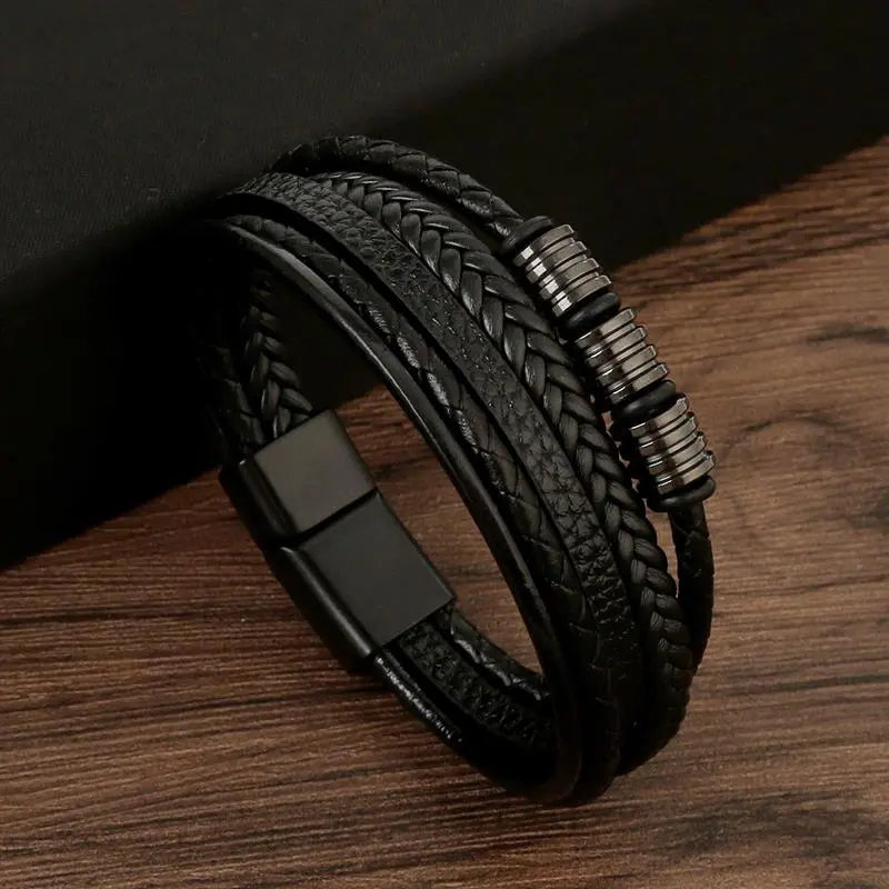 Gramado Klassiek Gevlochten Lederen Armband - Meerlaags Modeaccessoire voor Heren