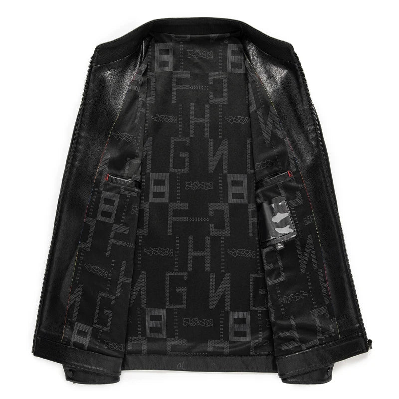 Loke™ Noir – Elegante leren jas met hoge kraag en strakke lijnen