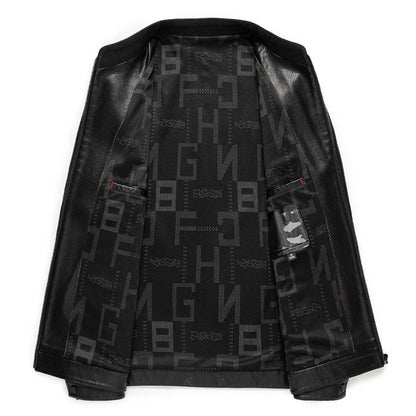 Loke™ Noir – Elegante leren jas met hoge kraag en strakke lijnen