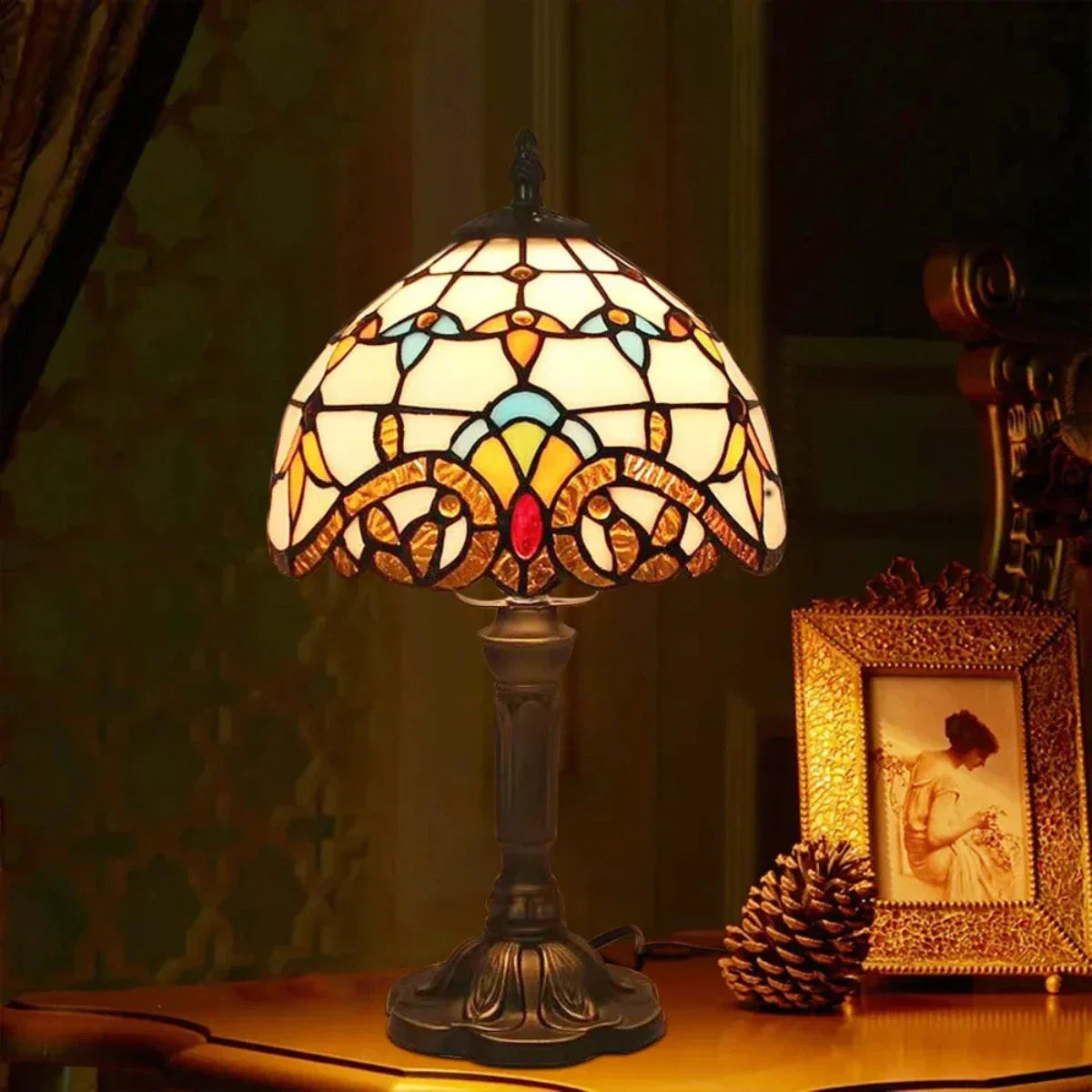 Antique stained glass lamp