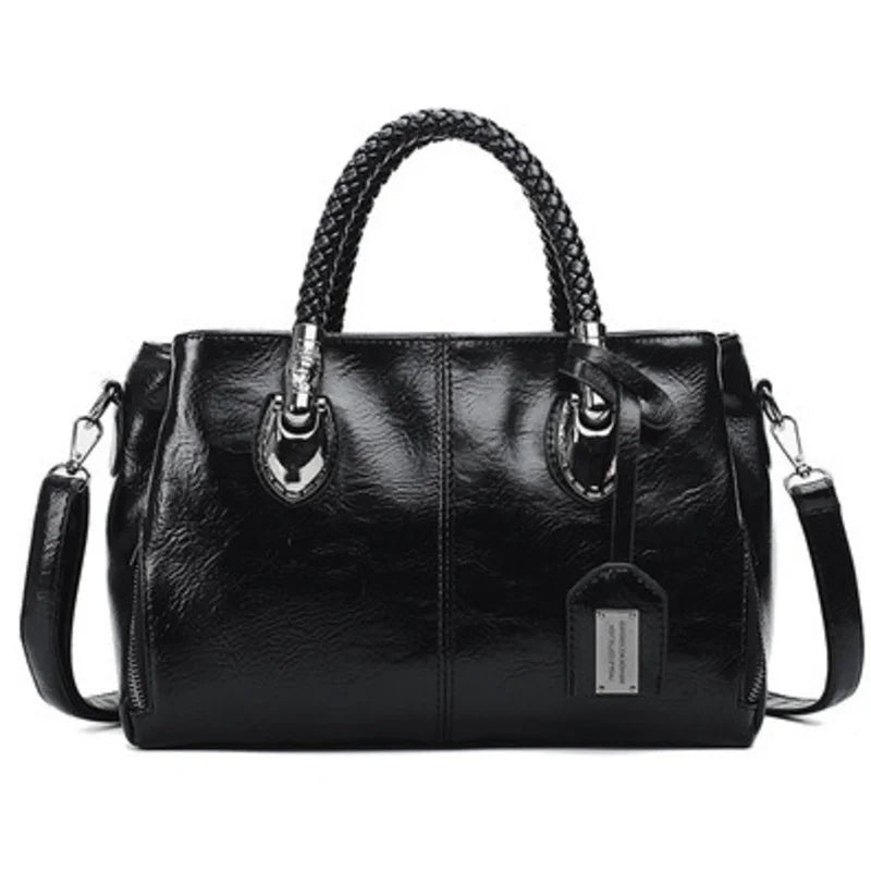 Pia™ | Elegante Ledertasche mit Geflochtenen Henkeln