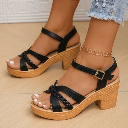ANDREA - Sandalen met hak en gevlochten bandje