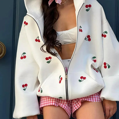 Édeline – Weiße Jacke mit Kirschmuster