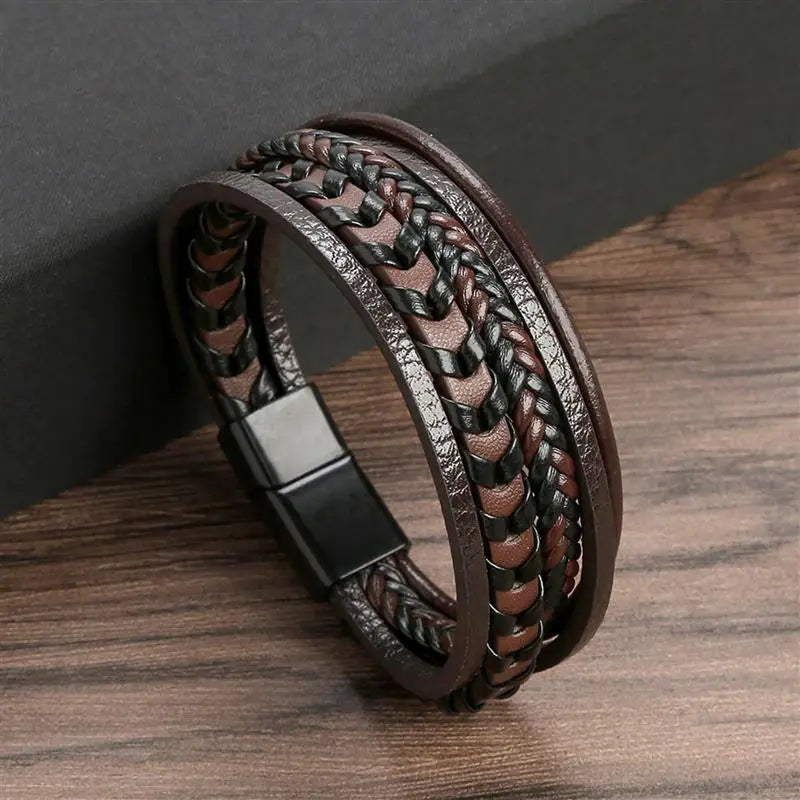 Gramado Klassiek Gevlochten Lederen Armband - Meerlaags Modeaccessoire voor Heren