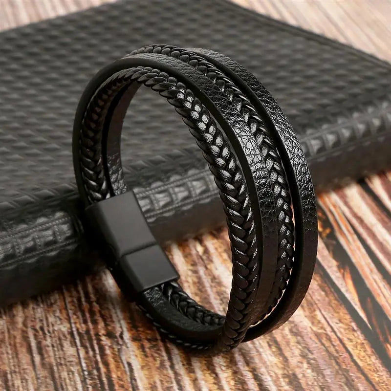 Gramado Klassiek Gevlochten Lederen Armband - Meerlaags Modeaccessoire voor Heren