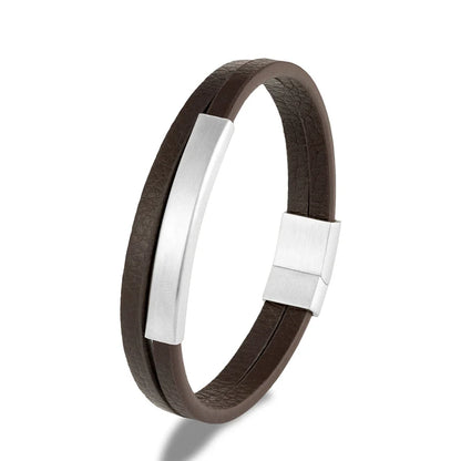 NoirBound Leren Armband – Dubbele Rij Handgemaakt Design met Matzwart Roestvrijstalen Sluiting, Strakke en Minimalistische Stijl voor Mannen