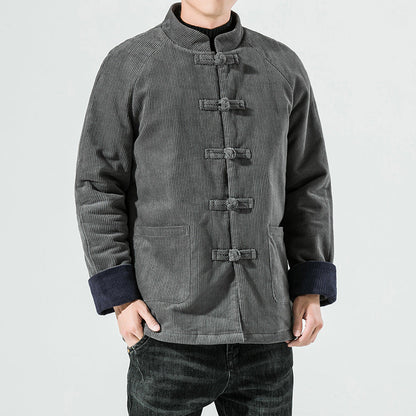 Men's corduroy jacket with toggle closures and quilted lining