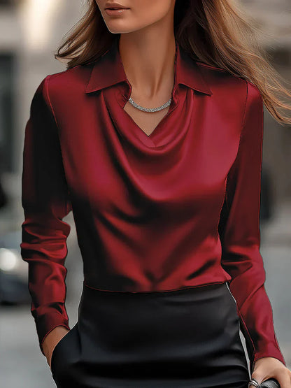 Elegante Satinbluse mit Drapiertem Ausschnitt