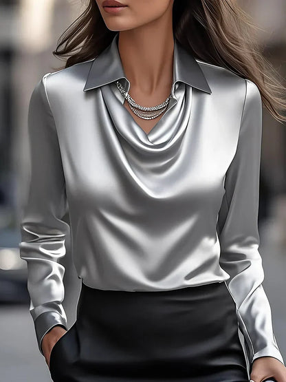 Elegante Satinbluse mit Drapiertem Ausschnitt