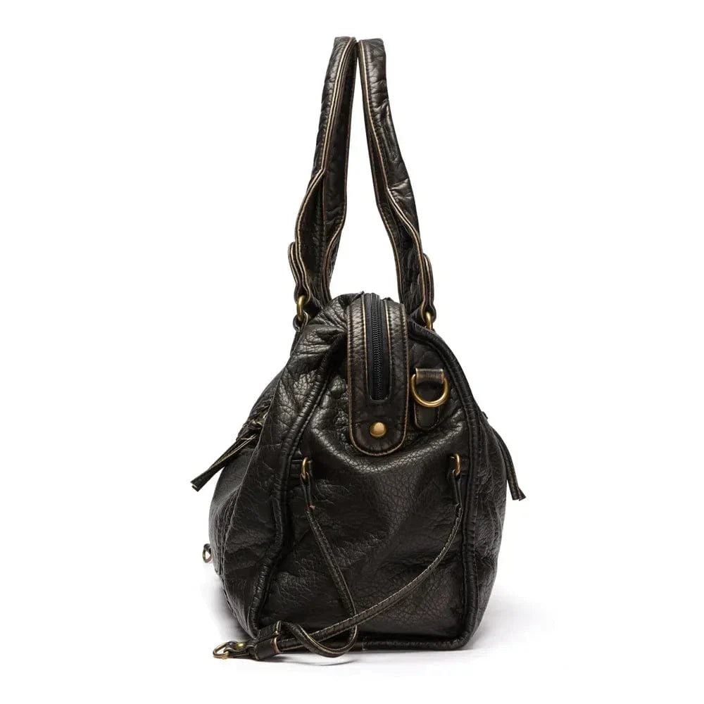 Elegante vintage zwarte leren handtas