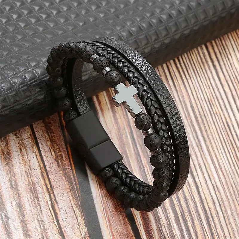 Gramado Klassiek Gevlochten Lederen Armband - Meerlaags Modeaccessoire voor Heren
