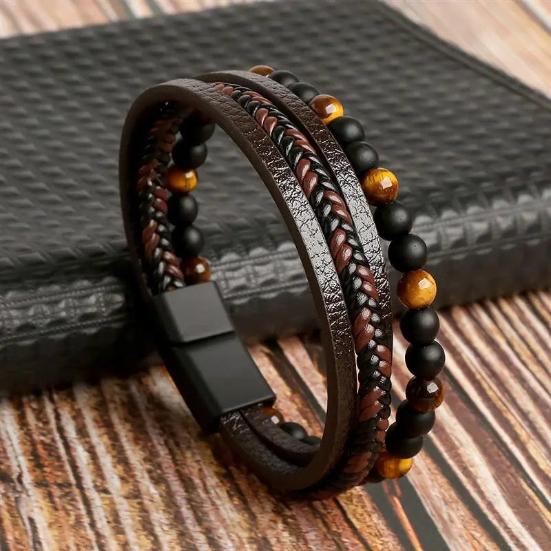Gramado Klassiek Gevlochten Lederen Armband - Meerlaags Modeaccessoire voor Heren