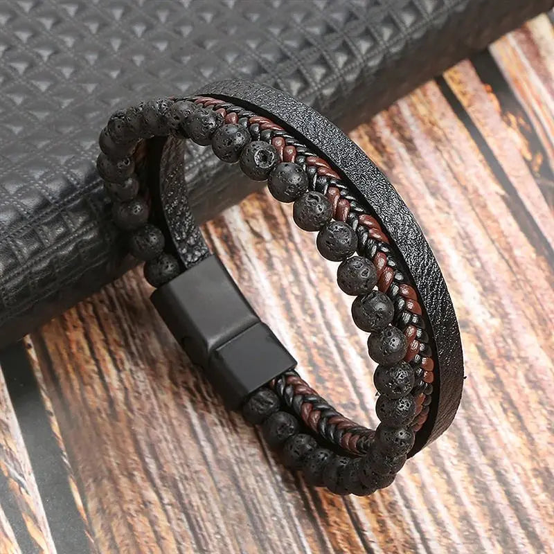 Gramado Klassiek Gevlochten Lederen Armband - Meerlaags Modeaccessoire voor Heren