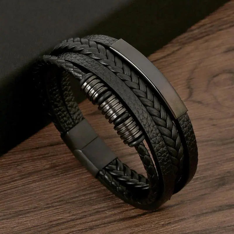 Gramado Klassiek Gevlochten Lederen Armband - Meerlaags Modeaccessoire voor Heren