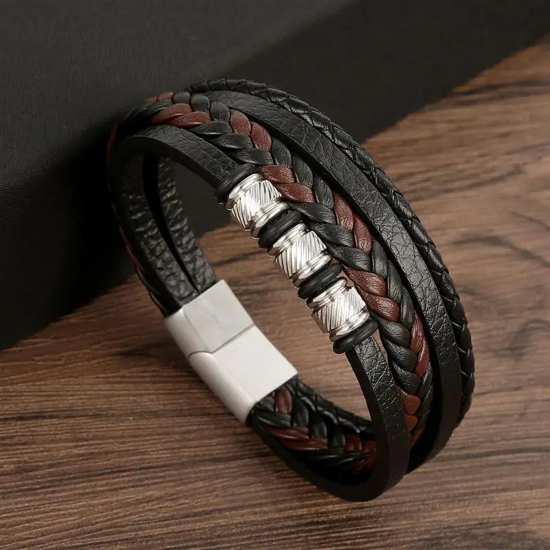 Gramado Klassiek Gevlochten Lederen Armband - Meerlaags Modeaccessoire voor Heren