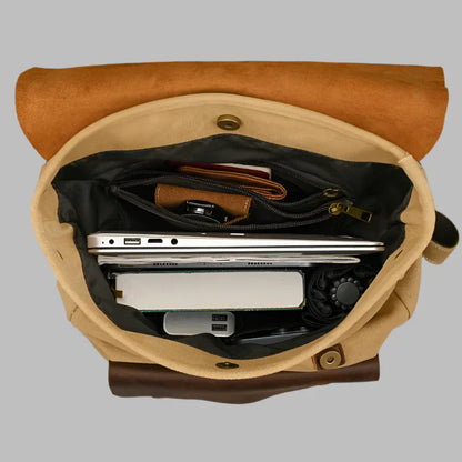 Echte lederen en canvas rugzak | Vintage College Laptop Rugzak