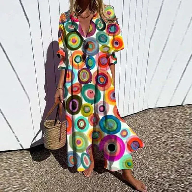 Caitlyn - Bohemian Maxi Jurk met Puffmouwen